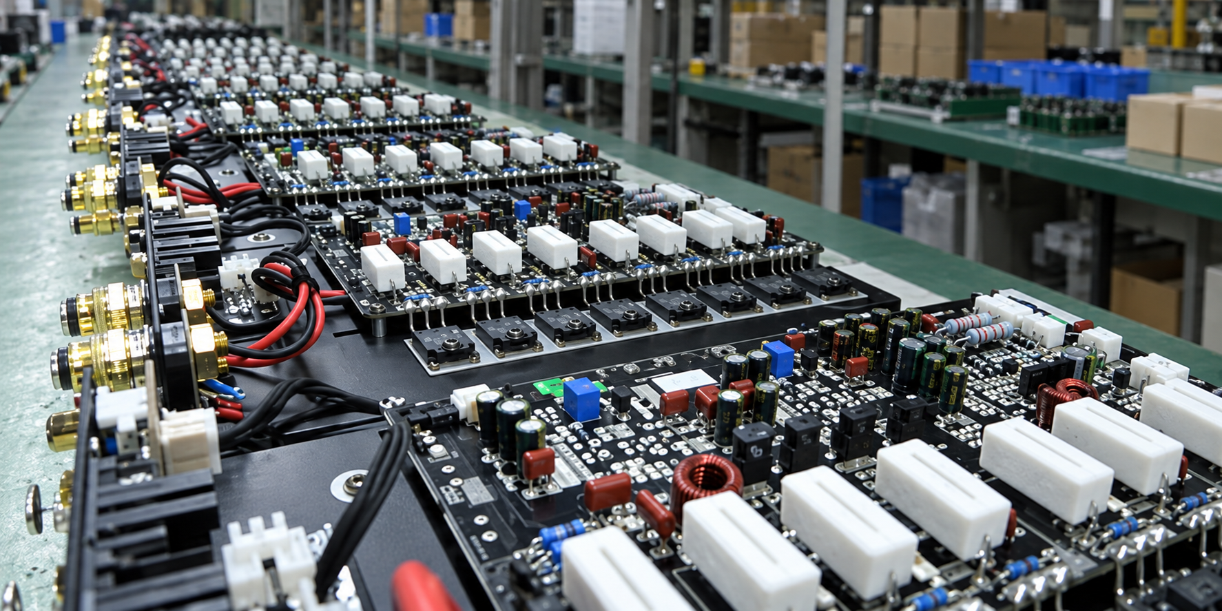 Audio circuit boards arranged for production