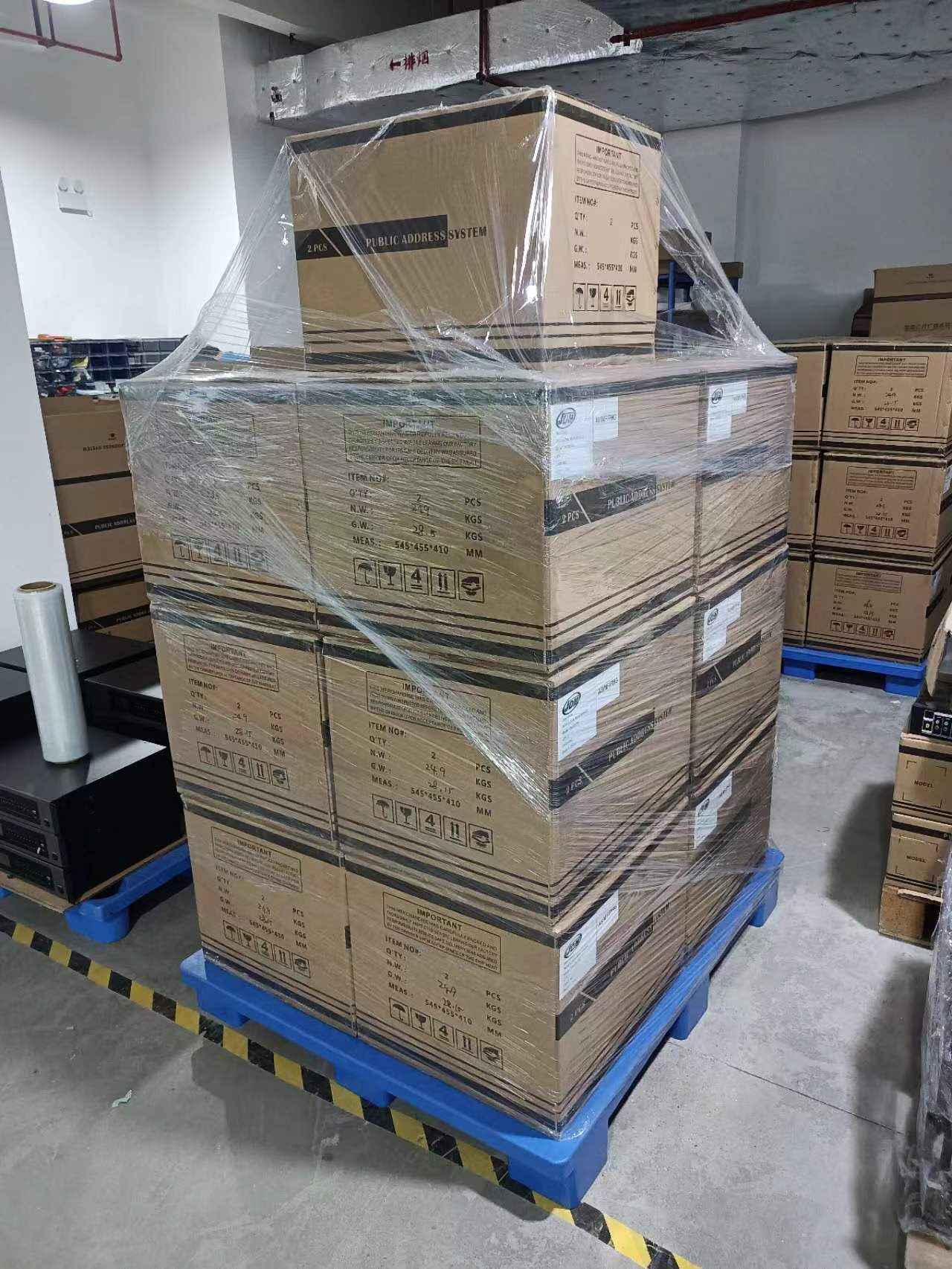 Shipping cartons wrapped on a pallet
