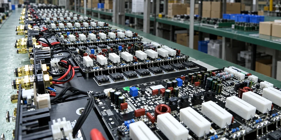 Audio circuit boards arranged for production