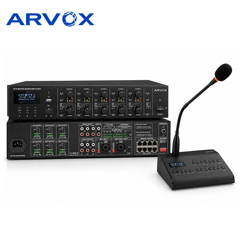 Power Mixer Amplifier 6CH Professional PA System Church Schools Malls Hotels 120W 240W Matrix Remote Paging Mic MP3 Console